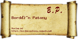 Bordán Patony névjegykártya